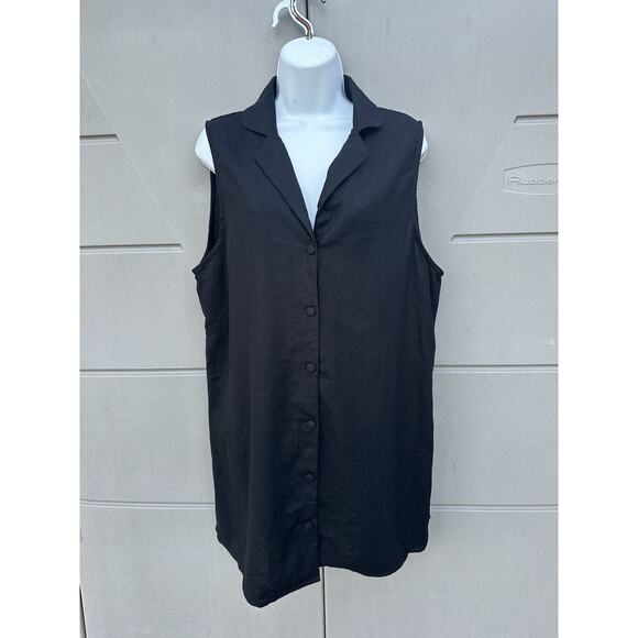 CottonOn Black Sleeveless Button Down Collared Shirt Dress Lagenlook Oversized S - Picture 2 of 10